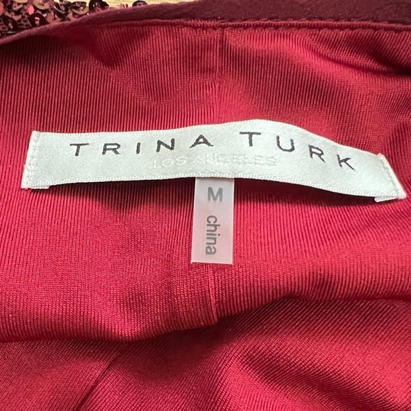Trina Turk Mock Neck Open Back Dolman Sleeve Sequin Cocktail Party Red Dress Med - Picture 8 of 13